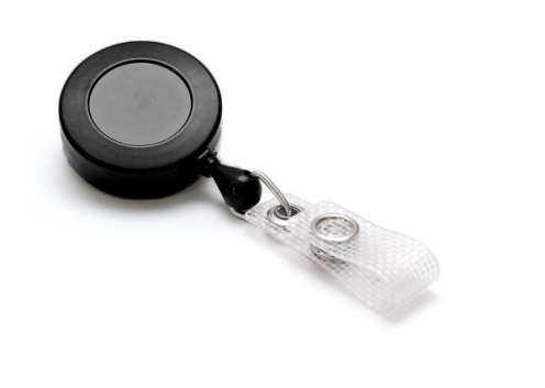 1473024- Enrouleur de Badge  Noir Système  Rotatif Avec Pince Crocodile 