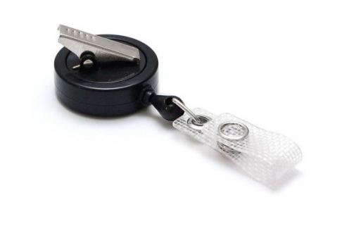 1473024- Enrouleur de Badge  Noir Système  Rotatif Avec Pince Crocodile  - Vue 2