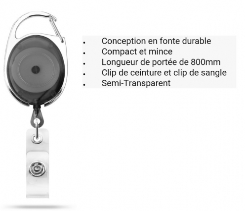 AC217D-ST-BK - Zip rétractable Noir Translucide avec accroche ceinture  - Vue 3