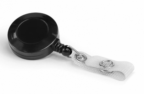 AC217J-ST-BK - Enrouleur de Badge Yo-Yo Noir avec Clip et Sangle - Pack de 100