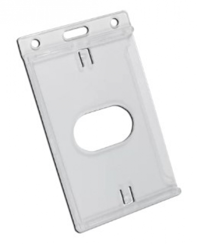 YA306-P - Porte-Badge Crystal avec Fente d'Éjection - Format Portrait - Perforation oblongue 2 rondes