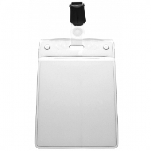 1456501 - Porte-badges souple 86x54 perforation 2 rondes et 1 oblongue clip métal 