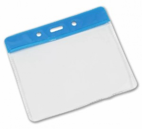 YA301-L-RB - Porte-Badge Souple en Vinyle Bleu horizontale 86 x 54 2 rond 1 oblongue
