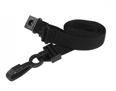 AC222-BK - Tour de cou Noir Recyclé 15mm Plat avec Clip en Plastique en J 