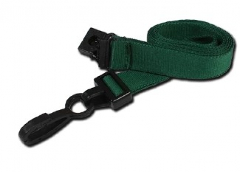 AC222-GR - Tour de cou Vert Recyclé 15mm Plat avec Clip en Plastique en J  