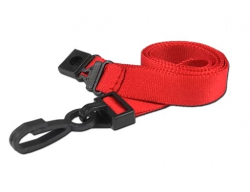 AC222-RD - Tour de cou Rouge Recyclé 15mm Plat avec Clip en Plastique en J 