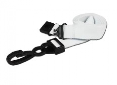 AC222-W - Tour de cou Blanc Recyclé 15mm Plat avec Clip en Plastique en J 