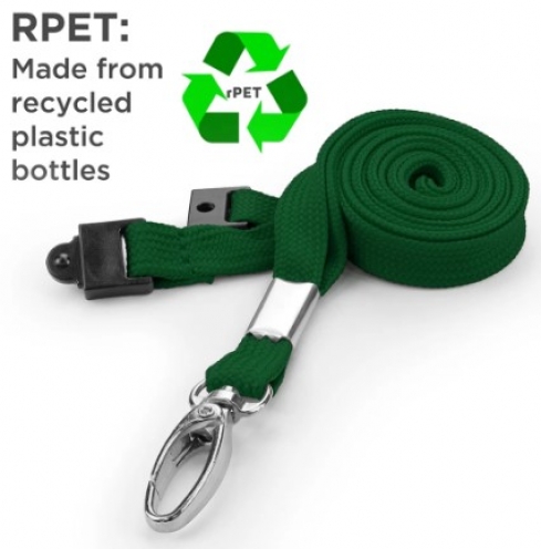 AC228-GR-MLC - Tour de cou Vert Recyclé 10mm avec Clip Métal et rupture sécuritaire - Pack de 100