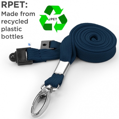 AC228-NB-MLC - Tour de cou  Bleu Marine Recyclé 10mm avec Clip Métal et rupture sécuritaire - Pack de 100 