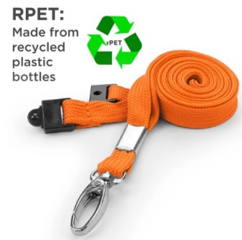 AC228-OR-MLC - Tour de cou Orange Recyclé 10mm avec Clip Métal et rupture sécuritaire - Pack de 100