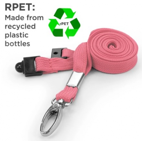 AC228-PK-MLC - Tour de cou Rose Recyclé 10mm avec Clip Métal et rupture sécuritaire - Pack de 100